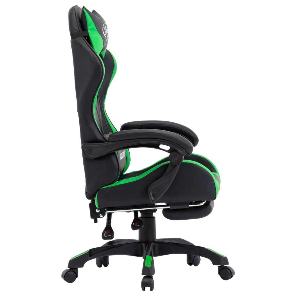 Sedia da Gaming con Poggiapiedi Verde e Nera in Similpelle | homemem39