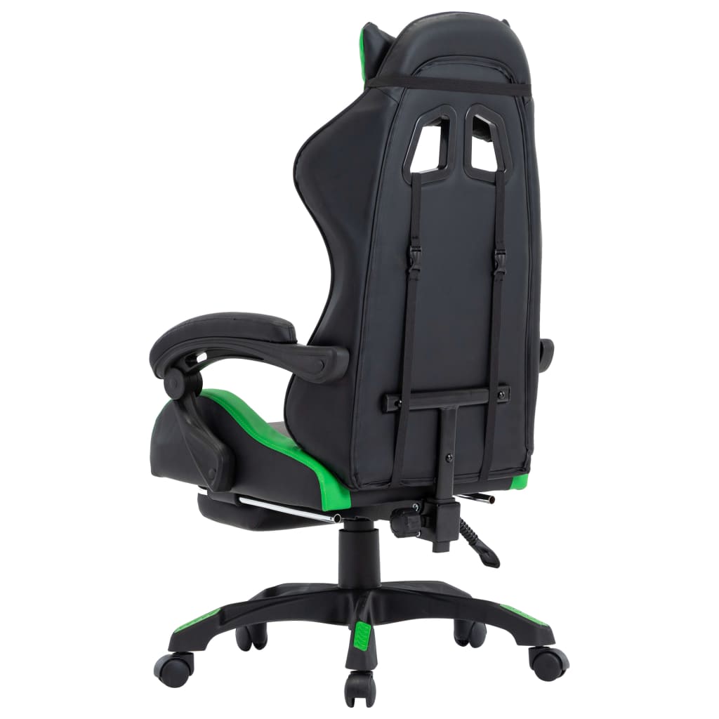 Sedia da Gaming con Poggiapiedi Verde e Nera in Similpelle | homemem39