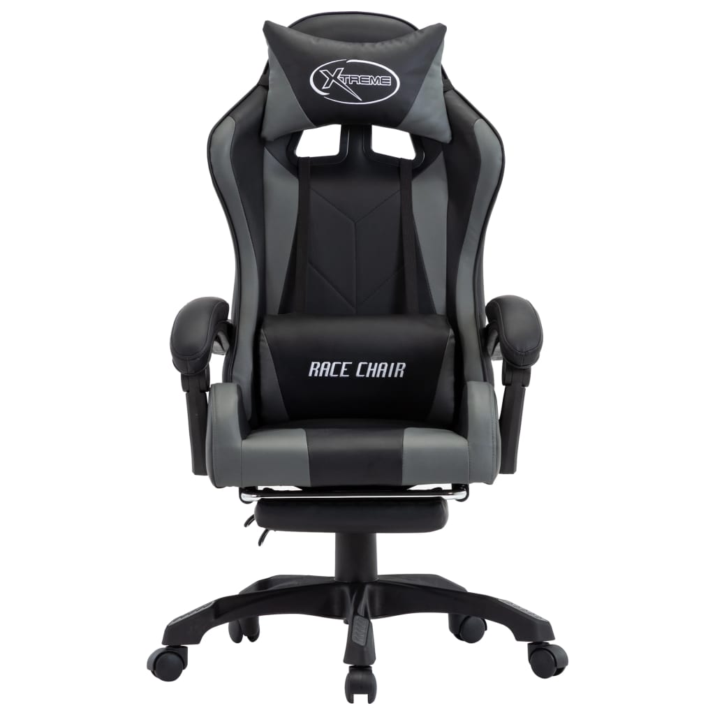 Sedia da Gaming con Poggiapiedi Grigia e Nera in Similpelle - homemem39