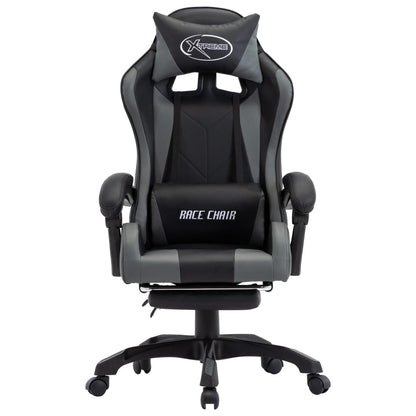 Sedia da Gaming con Poggiapiedi Grigia e Nera in Similpelle - homemem39