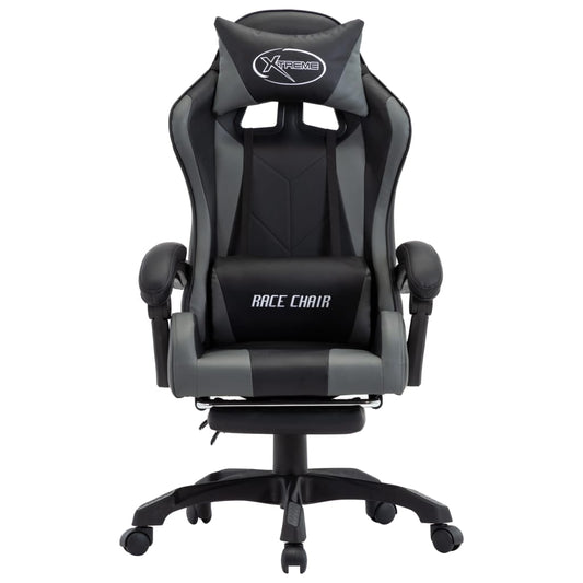 Sedia da Gaming con Poggiapiedi Grigia e Nera in Similpelle - homemem39