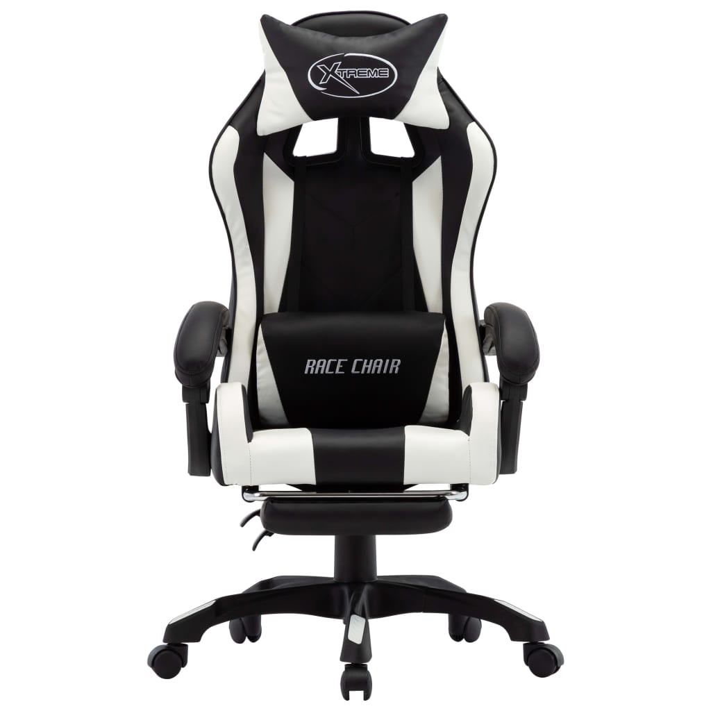 Sedia da Gaming con Poggiapiedi Bianca e Nera in Similpelle - homemem39