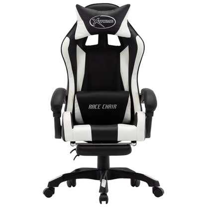 Sedia da Gaming con Poggiapiedi Bianca e Nera in Similpelle - homemem39