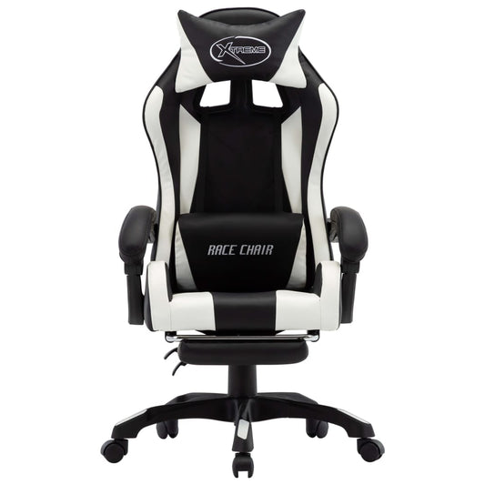 Sedia da Gaming con Poggiapiedi Bianca e Nera in Similpelle - homemem39