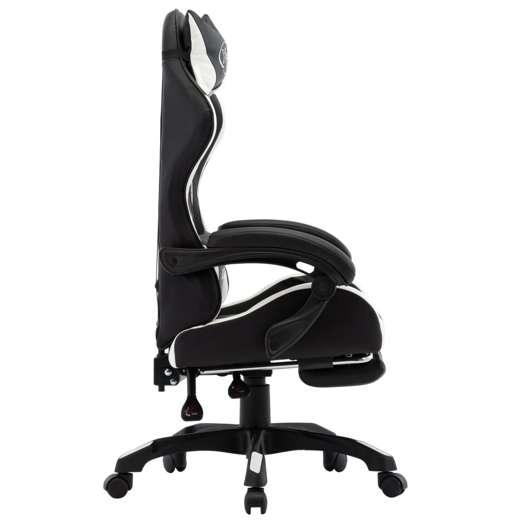 Sedia da Gaming con Poggiapiedi Bianca e Nera in Similpelle - homemem39