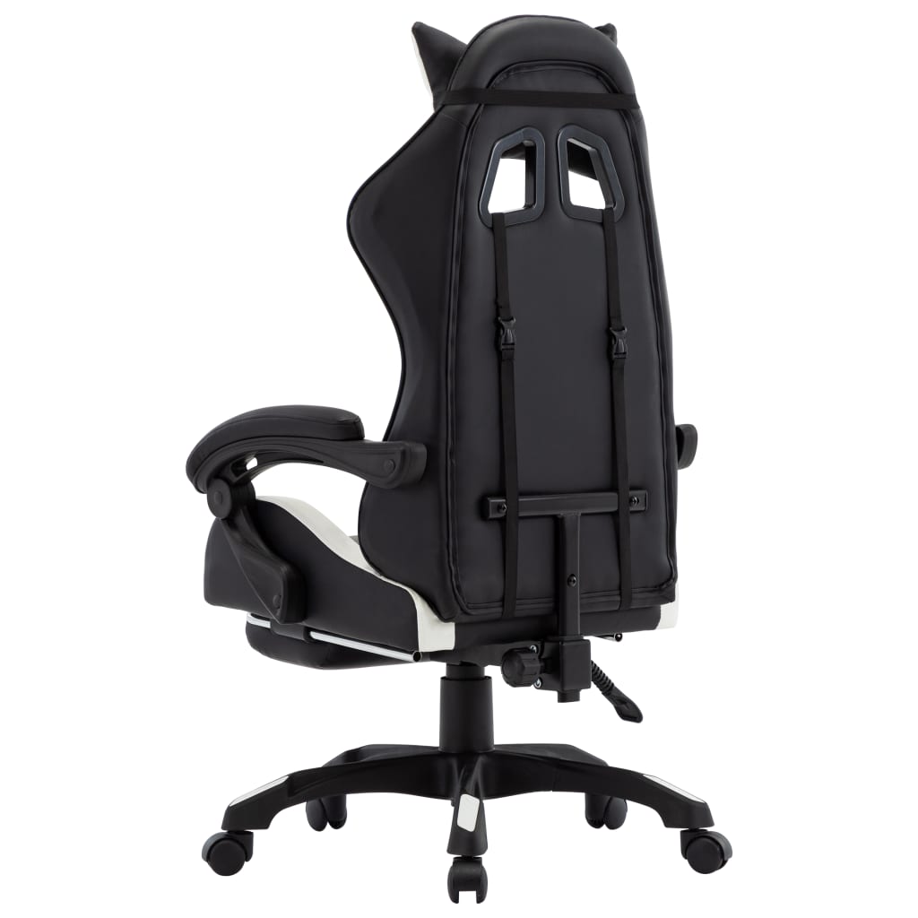 Sedia da Gaming con Poggiapiedi Bianca e Nera in Similpelle - homemem39