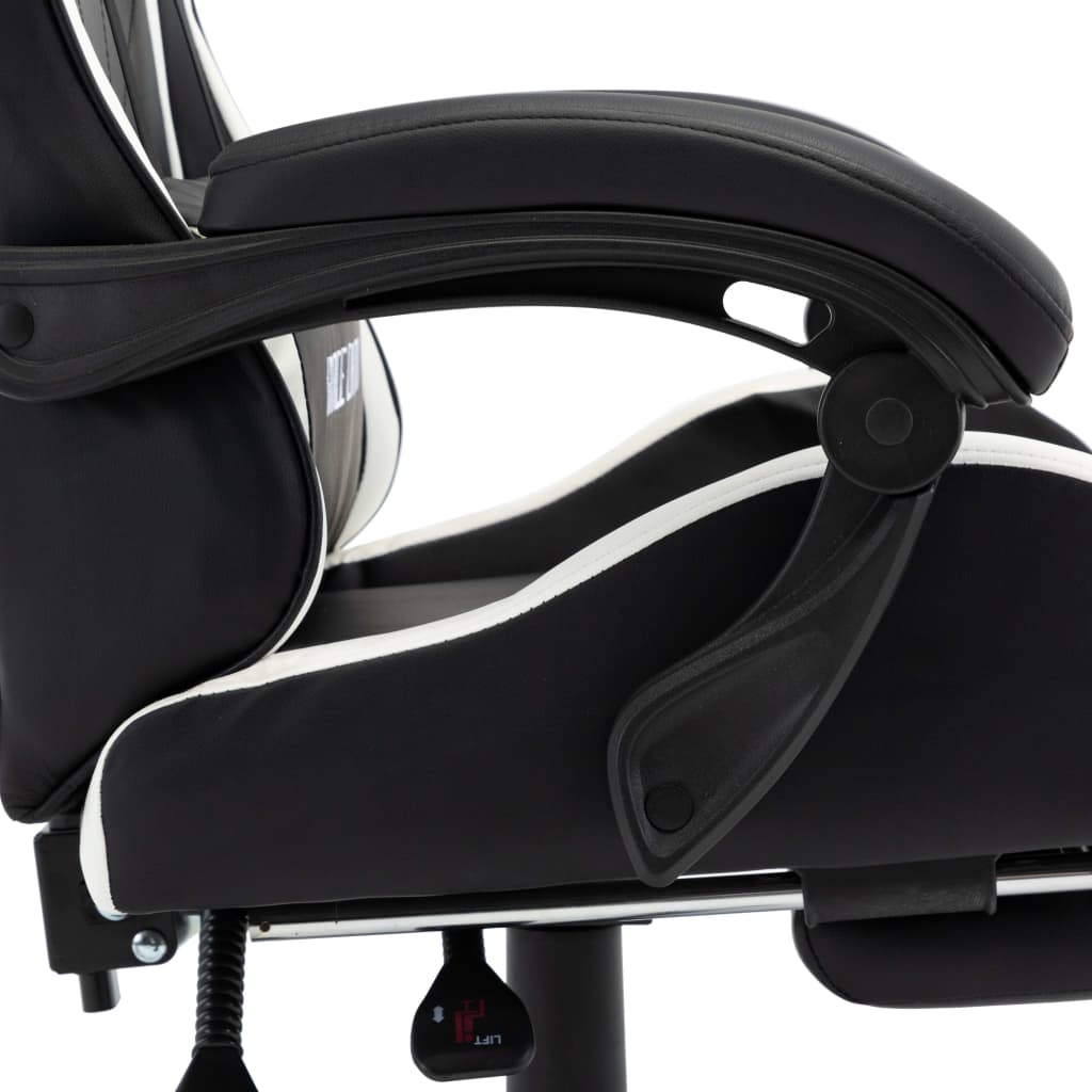 Sedia da Gaming con Poggiapiedi Bianca e Nera in Similpelle - homemem39