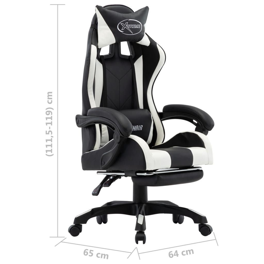 Sedia da Gaming con Poggiapiedi Bianca e Nera in Similpelle - homemem39