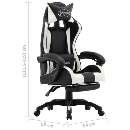 Sedia da Gaming con Poggiapiedi Bianca e Nera in Similpelle - homemem39
