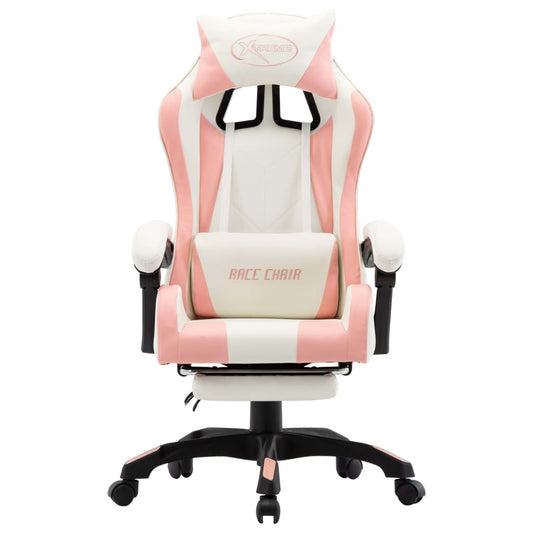 Sedia da Gaming con Poggiapiedi Rosa e Bianca in Similpelle | homemem39
