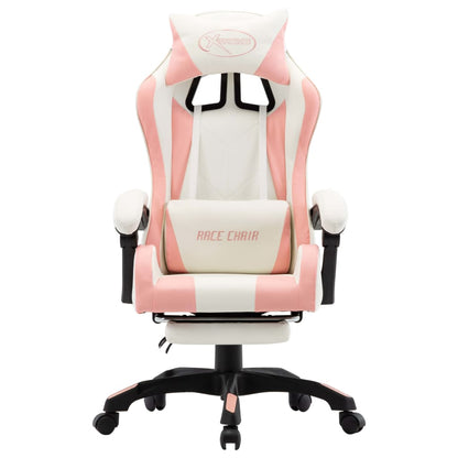 Sedia da Gaming con Poggiapiedi Rosa e Bianca in Similpelle - homemem39