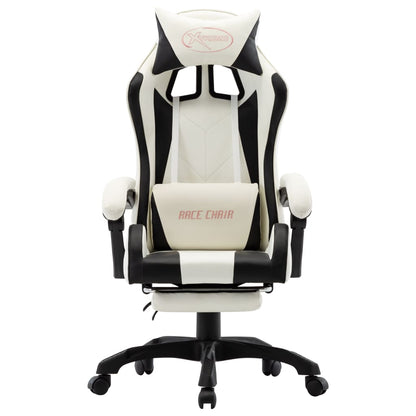 Sedia da Gaming con Poggiapiedi Nera e Bianca in Similpelle - homemem39