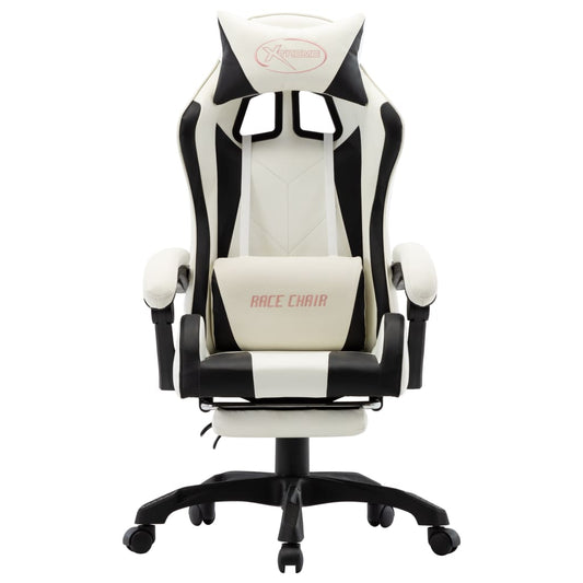 Sedia da Gaming con Poggiapiedi Nera e Bianca in Similpelle - homemem39