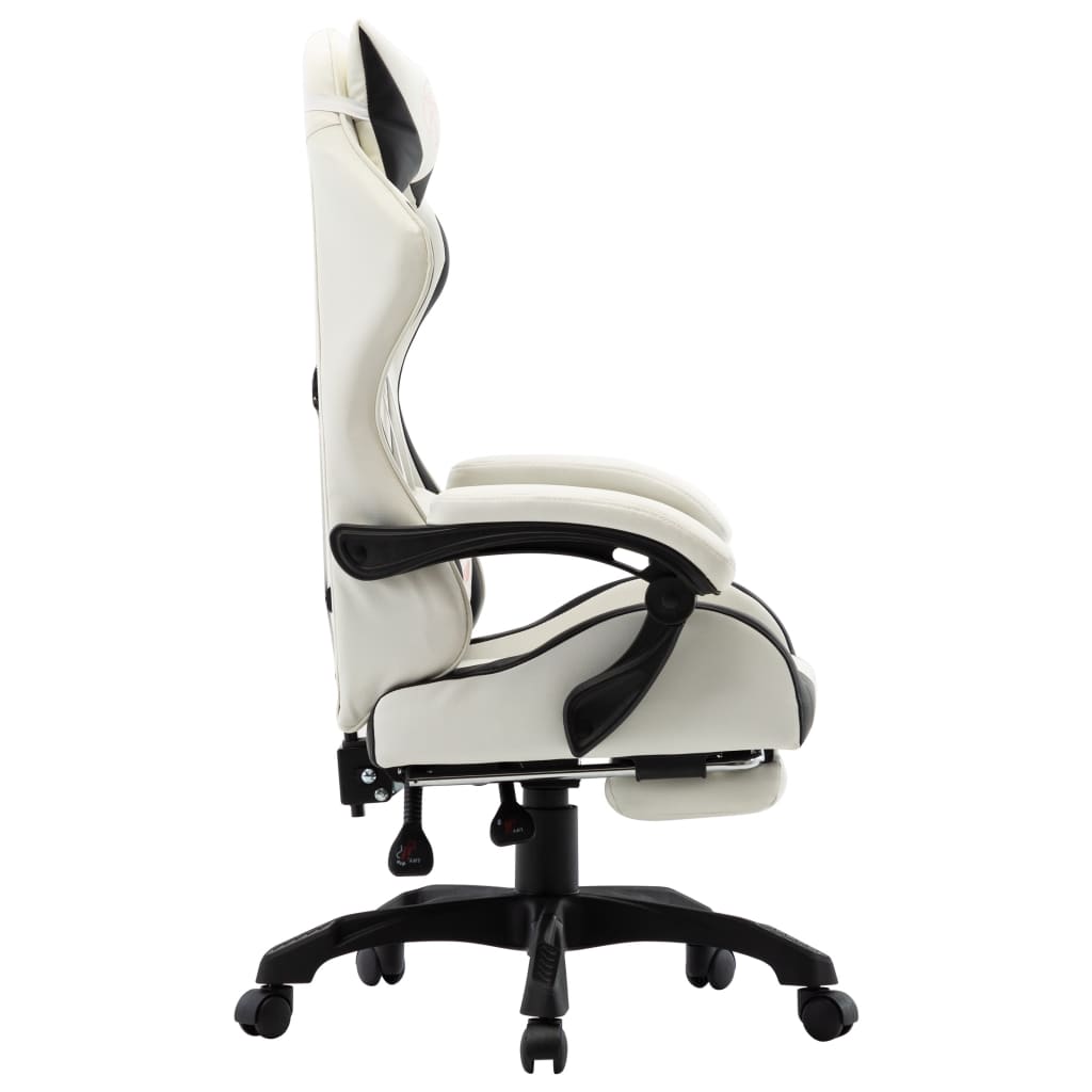 Sedia da Gaming con Poggiapiedi Nera e Bianca in Similpelle - homemem39
