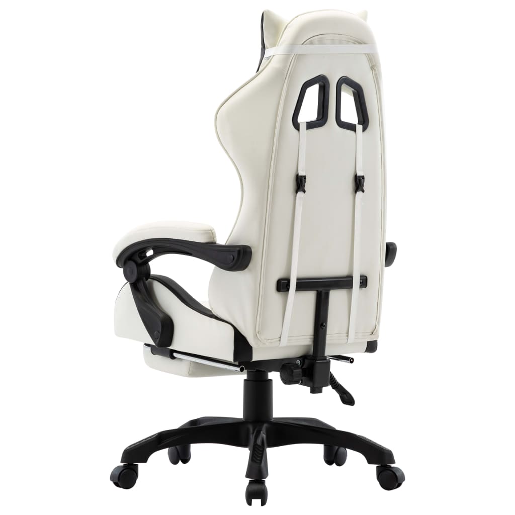 Sedia da Gaming con Poggiapiedi Nera e Bianca in Similpelle - homemem39