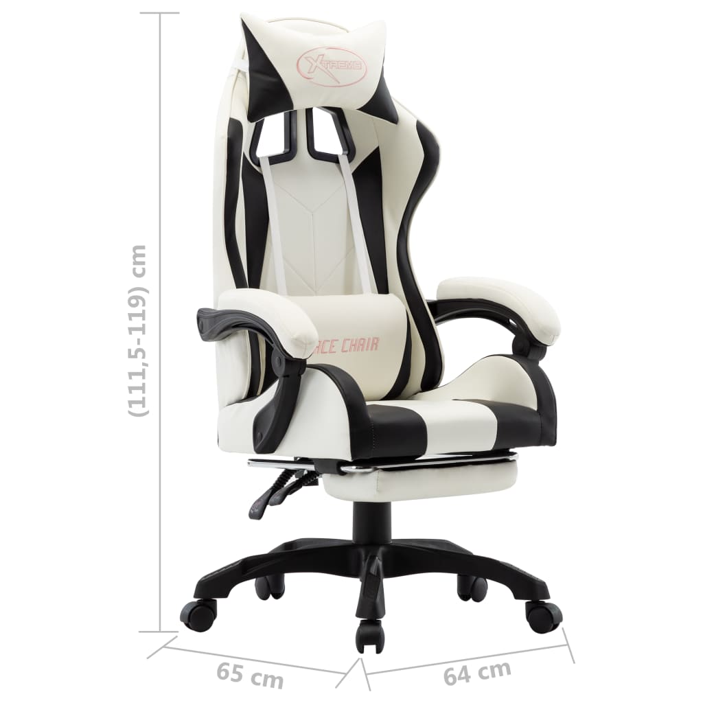 Sedia da Gaming con Poggiapiedi Nera e Bianca in Similpelle | homemem39