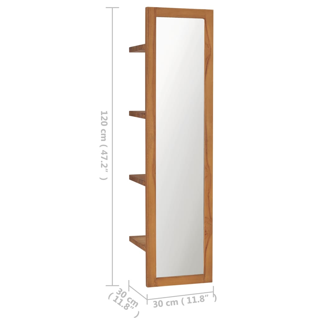 Specchio da Parete con Mensole 30x30x120 cm in Massello di Teak - homemem39