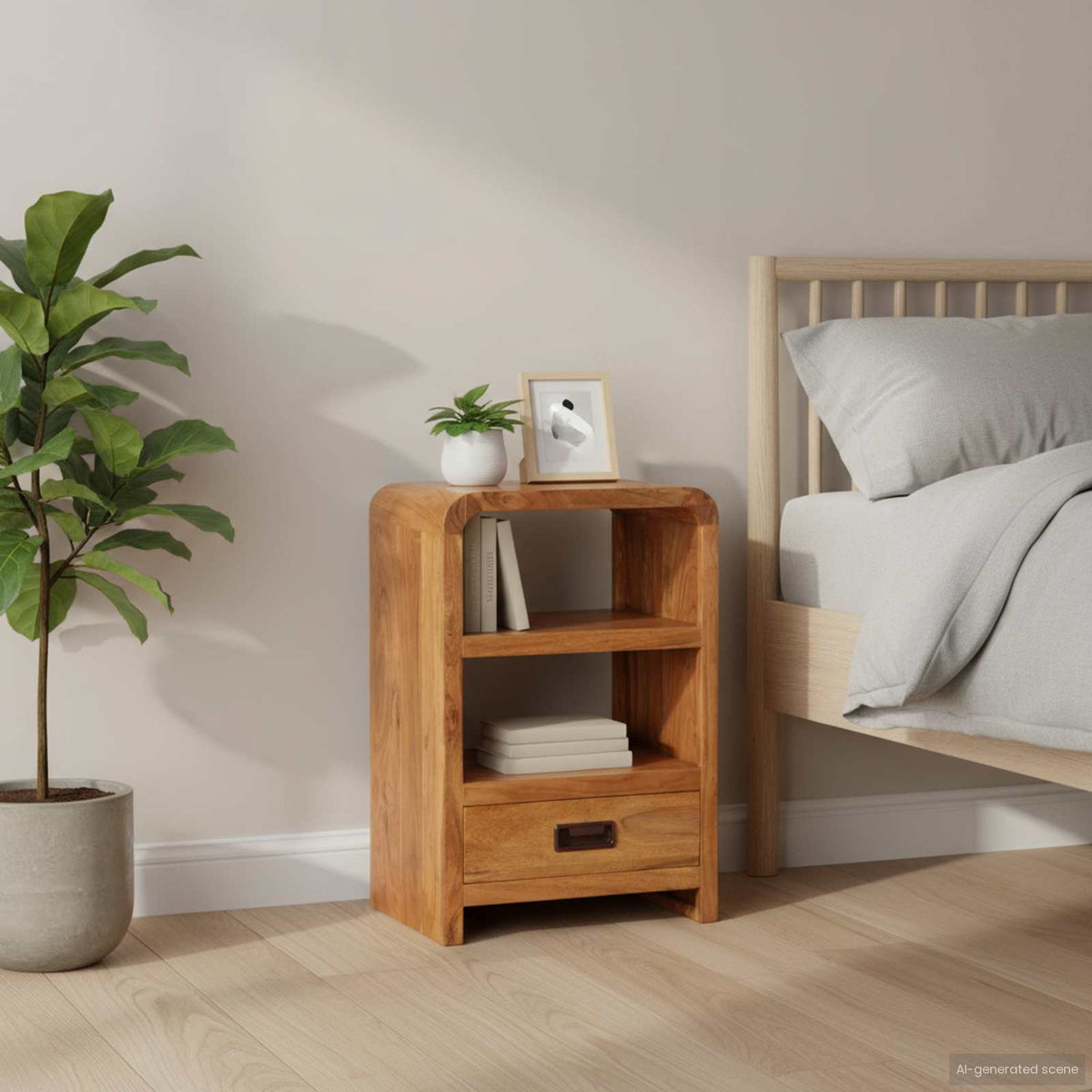 Comodino 40x30x60 cm in Legno Massello Acacia Finitura Ambra