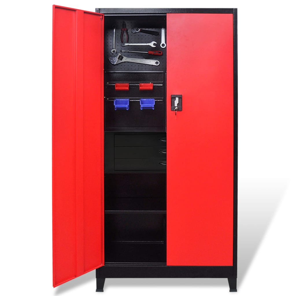 Armadio Portautensili con Cassetti 90x40x180 cm Rosso e Nero | homemem39
