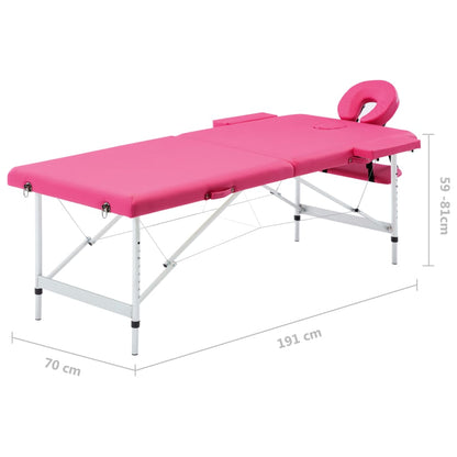 Lettino da Massaggio a 2 Sezioni in Alluminio Rosa | homemem39