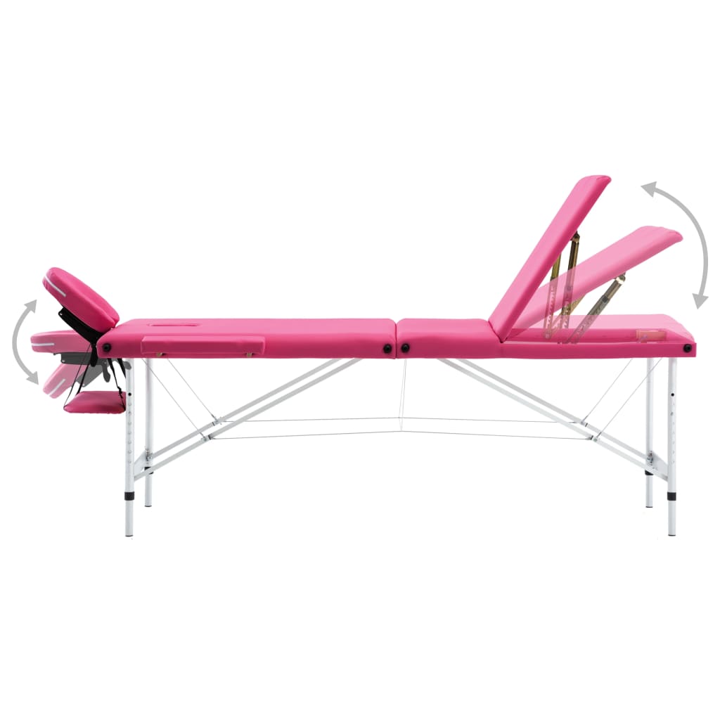 Lettino da Massaggio a 3 Sezioni in Alluminio Rosa | homemem39