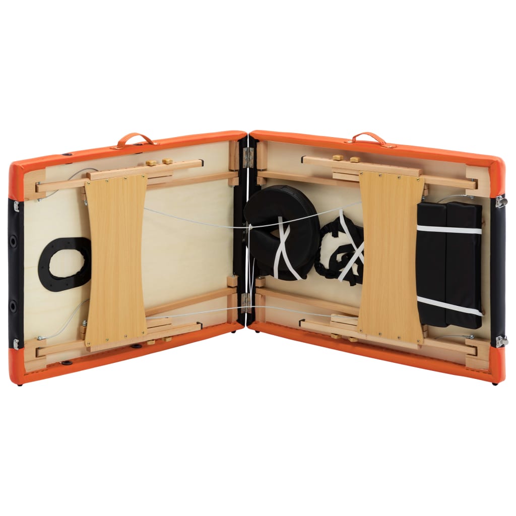 Lettino Massaggio Pieghevole a 2 Sezioni Legno Nero e Arancione - homemem39