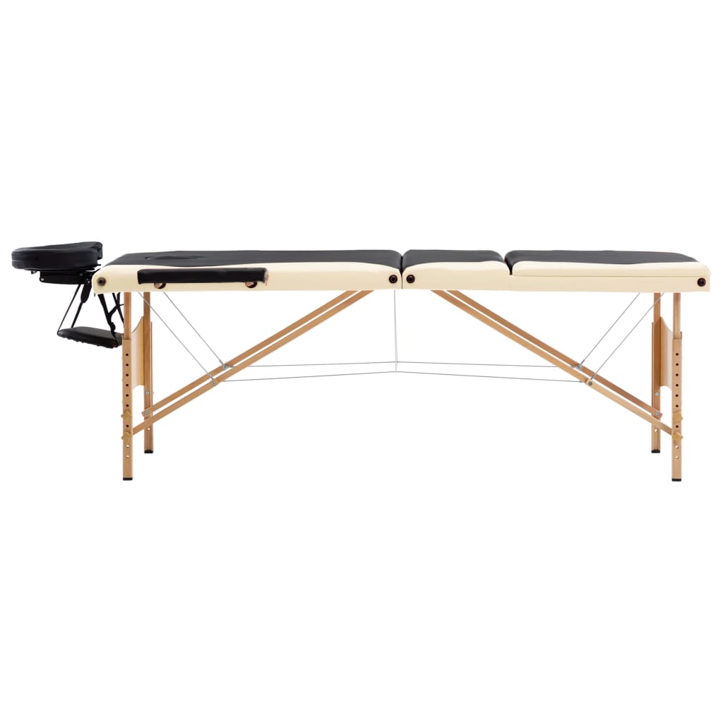 Lettino Massaggio Pieghevole a 3 Sezioni Legno Nero e Beige | homemem39