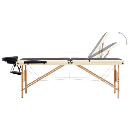 Lettino Massaggio Pieghevole a 3 Sezioni Legno Nero e Beige | homemem39