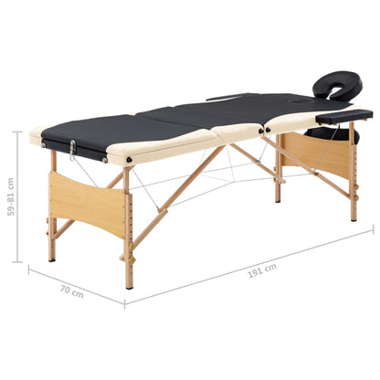 Lettino Massaggio Pieghevole a 3 Sezioni Legno Nero e Beige | homemem39