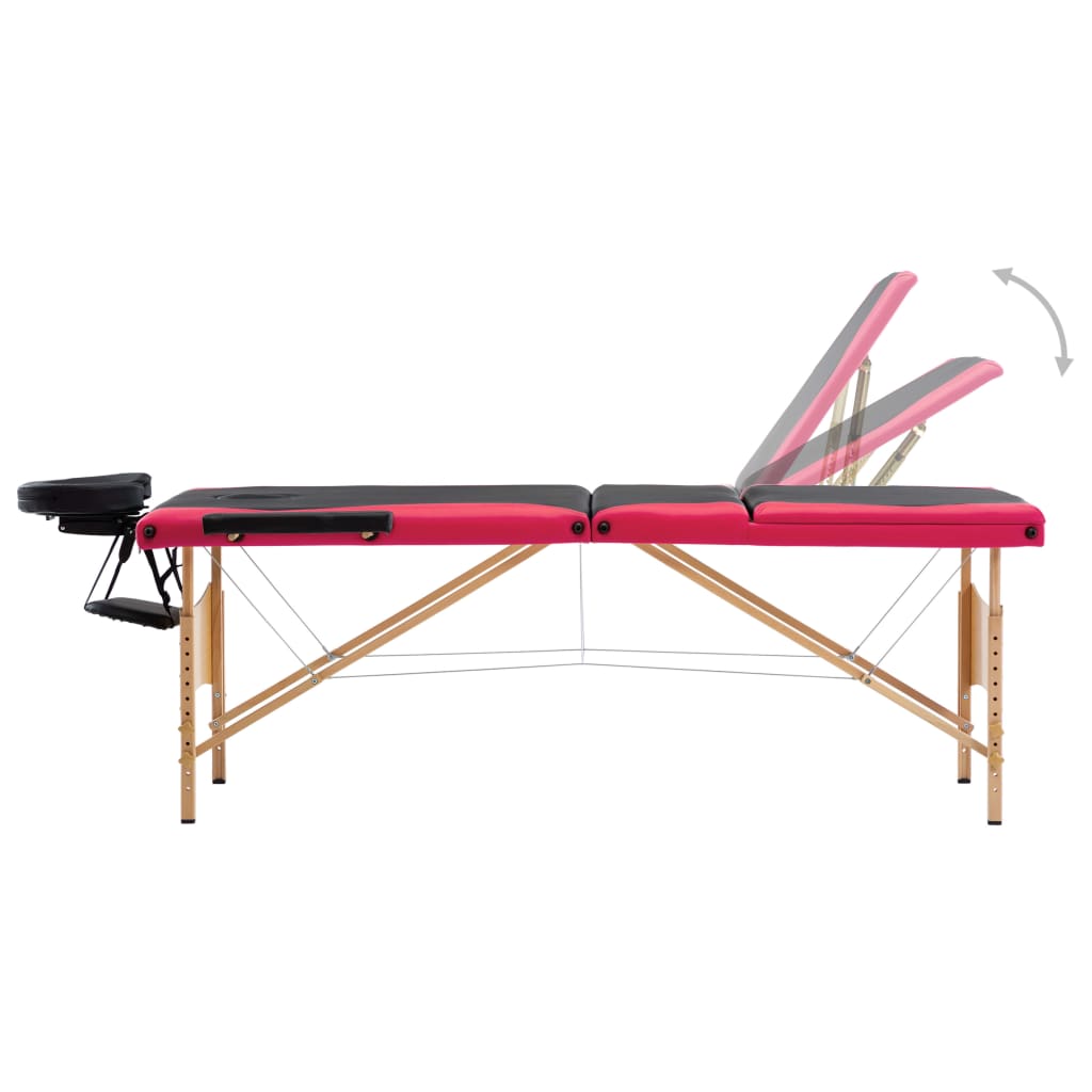 Lettino Massaggio Pieghevole a 3 Sezioni Legno Nero e Rosa | homemem39