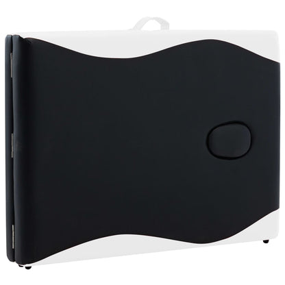 Lettino Massaggio Pieghevole 2 Zone in Alluminio Nero e Bianco