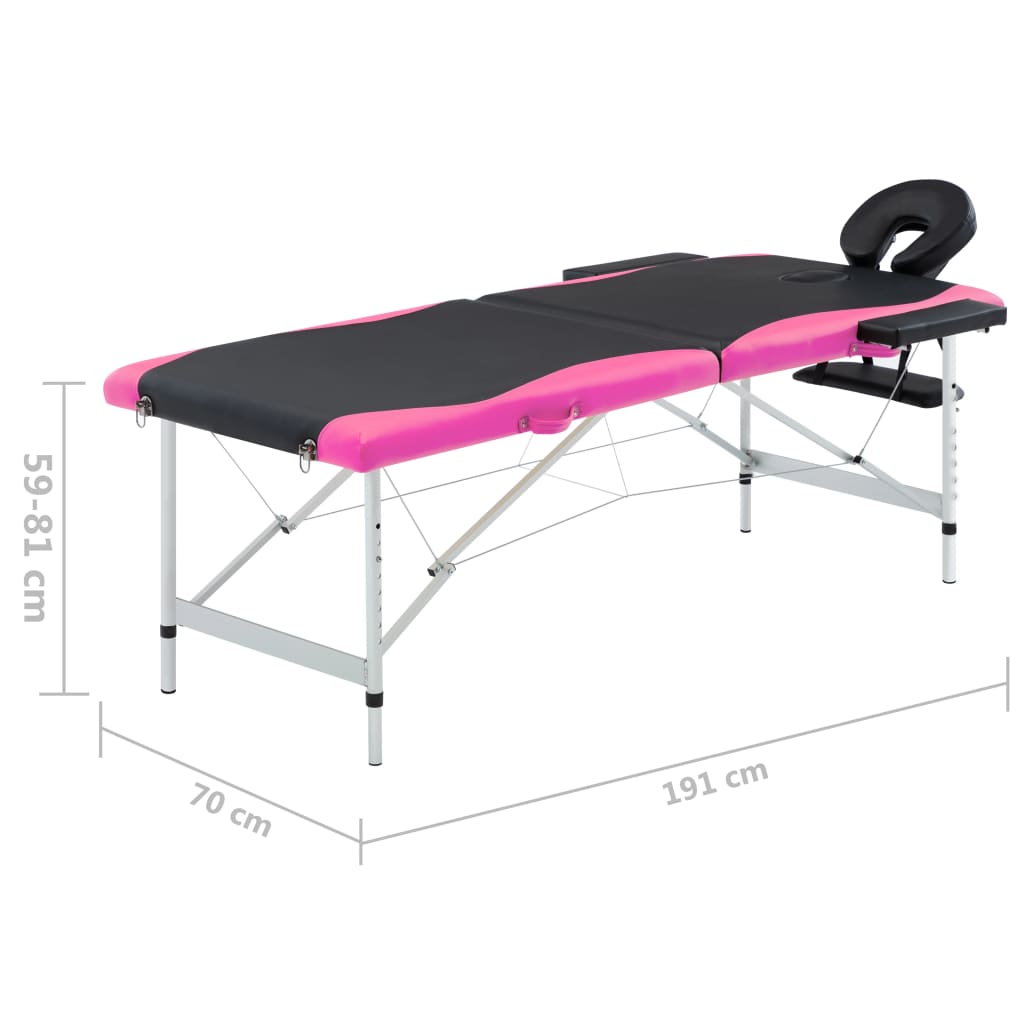 Lettino Massaggio Pieghevole 2 Zone in Alluminio Nero e Rosa | homemem39