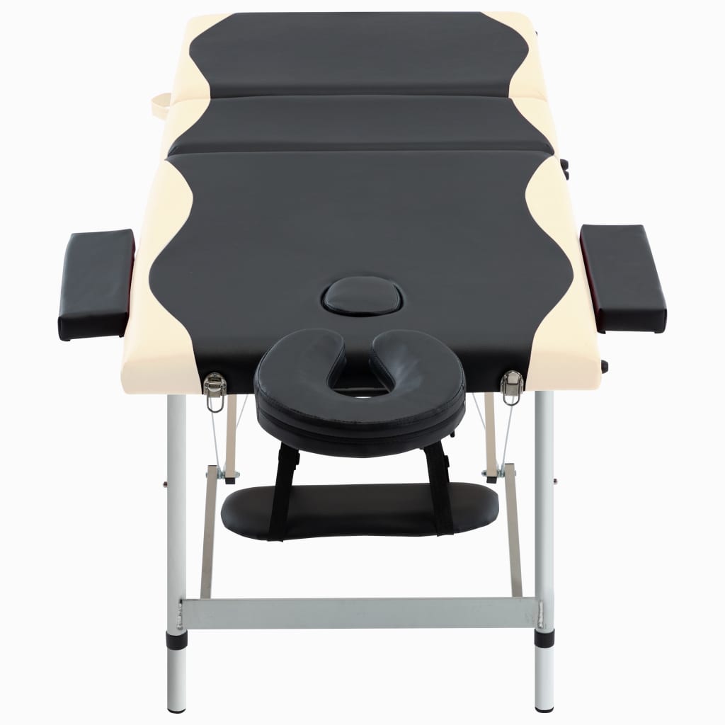 Lettino Massaggio Pieghevole 3 Zone in Alluminio Nero e Beige