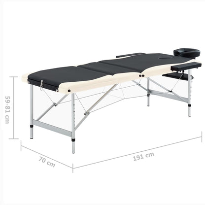 Lettino Massaggio Pieghevole 3 Zone in Alluminio Nero e Beige | homemem39