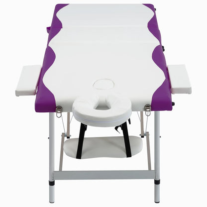 Lettino Massaggio Pieghevole 3 Zone in Alluminio Bianco e Viola - homemem39