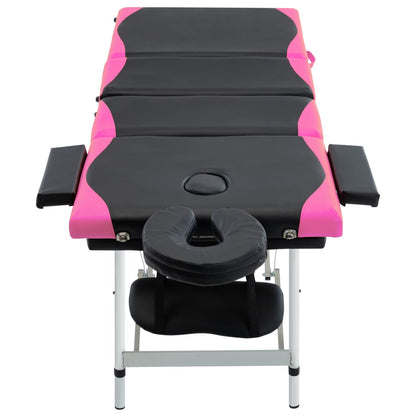 Lettino Massaggio Pieghevole 4 Zone in Alluminio Nero e Rosa | homemem39