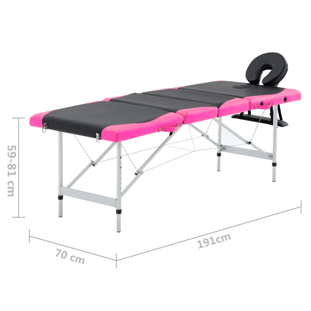 Lettino Massaggio Pieghevole 4 Zone in Alluminio Nero e Rosa | homemem39