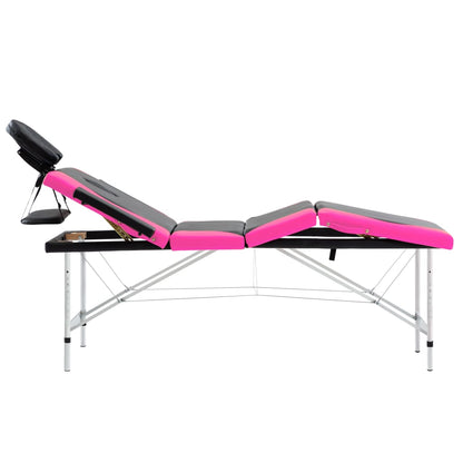 Lettino Massaggio Pieghevole 4 Zone in Alluminio Nero e Rosa | homemem39