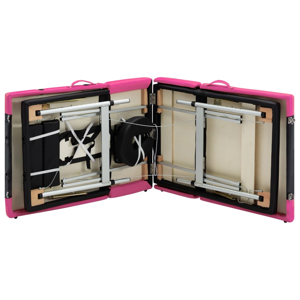 Lettino Massaggio Pieghevole 4 Zone in Alluminio Nero e Rosa | homemem39