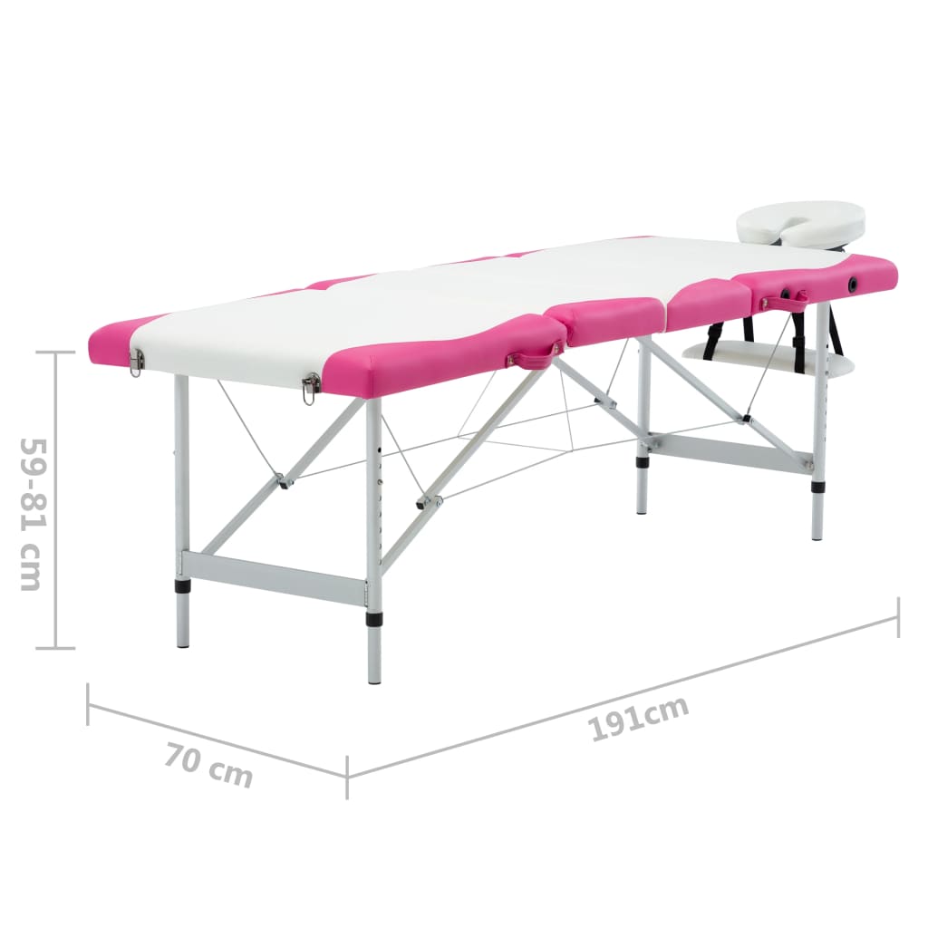Lettino Massaggio Pieghevole 4 Zone in Alluminio Bianco e Rosa | homemem39