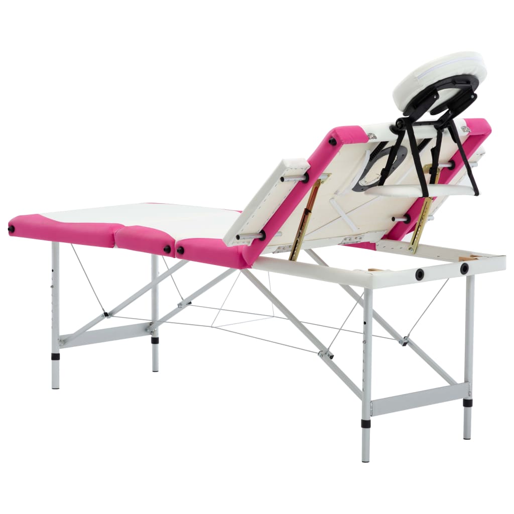 Lettino Massaggio Pieghevole 4 Zone in Alluminio Bianco e Rosa | homemem39