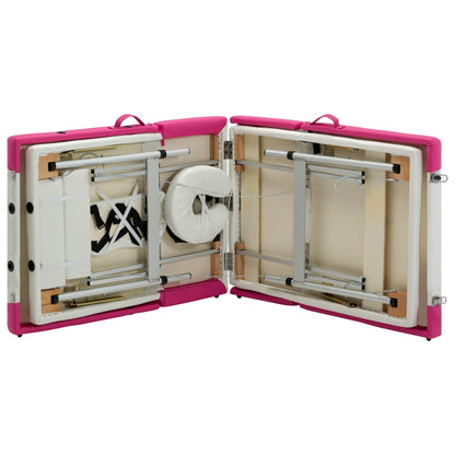 Lettino Massaggio Pieghevole 4 Zone in Alluminio Bianco e Rosa | homemem39