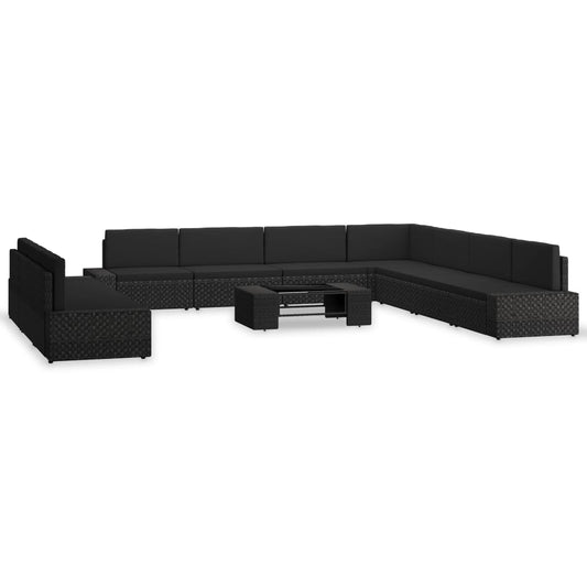Set Divani da Giardino 10 pz in Polyrattan Nero