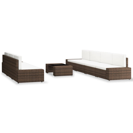 Set Divani da Giardino 8 pz in Polyrattan Marrone