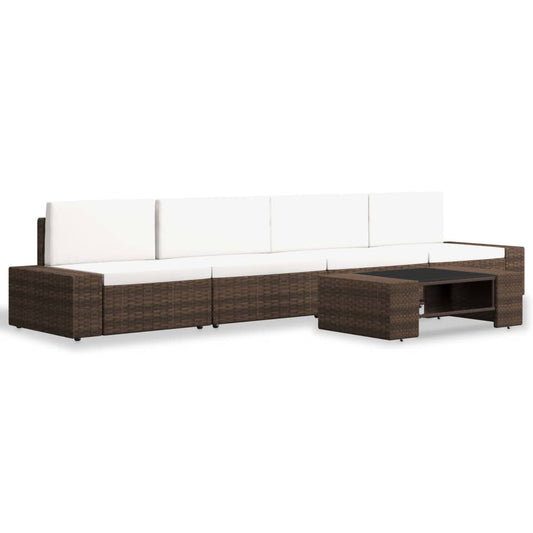 Set Divani da Giardino 5 pz in Polyrattan Marrone