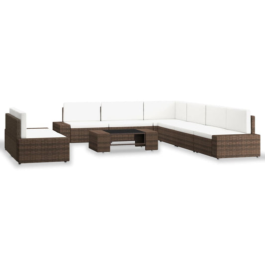 Set Divani da Giardino 9 pz in Polyrattan Marrone