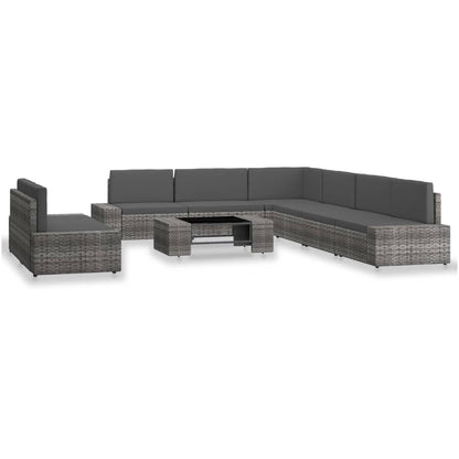 Set Divani da Giardino 9 pz in Polyrattan Grigio