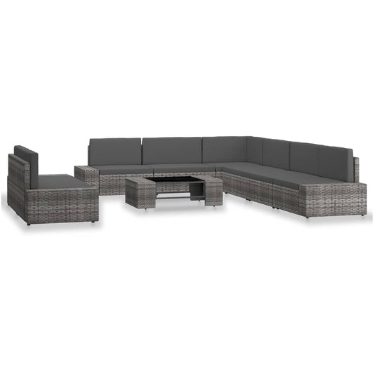 Set Divani da Giardino 9 pz in Polyrattan Grigio