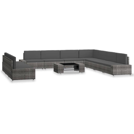 Set Divani da Giardino 10 pz in Polyrattan Grigio