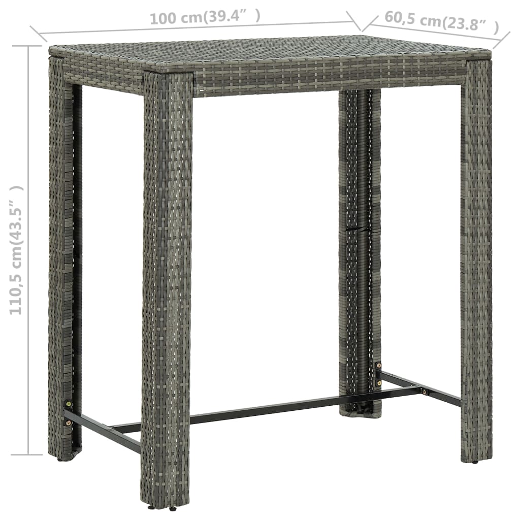 Tavolo da Bar da Giardino Grigio 100x60,5x110,5 cm Polyrattan | homemem39